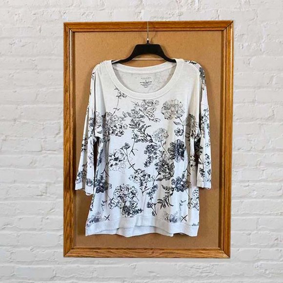 Sonoma Gray Floral Pullover Top Size Large - Picture 1 of 3